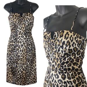 CACHE Y2K Animal Print Slip Dress Sweetheart neckline 2 Cheetah Leopard Vintage